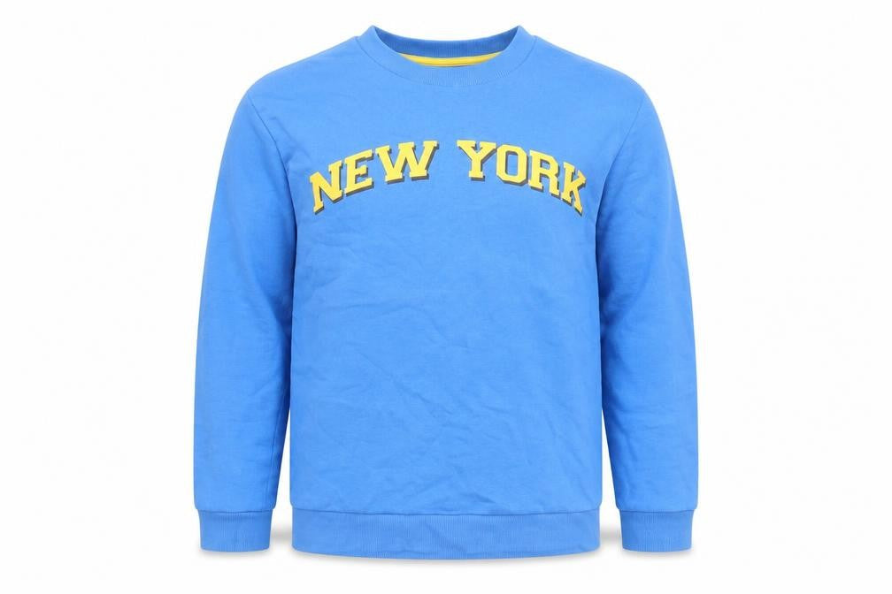 Front view of Marks & Spencer boys’ blue new york sweatshirt 12-13 years pullover