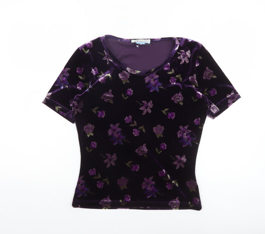 Monsoon Women's Purple Floral Velvet Short Sleeve Top UK 12