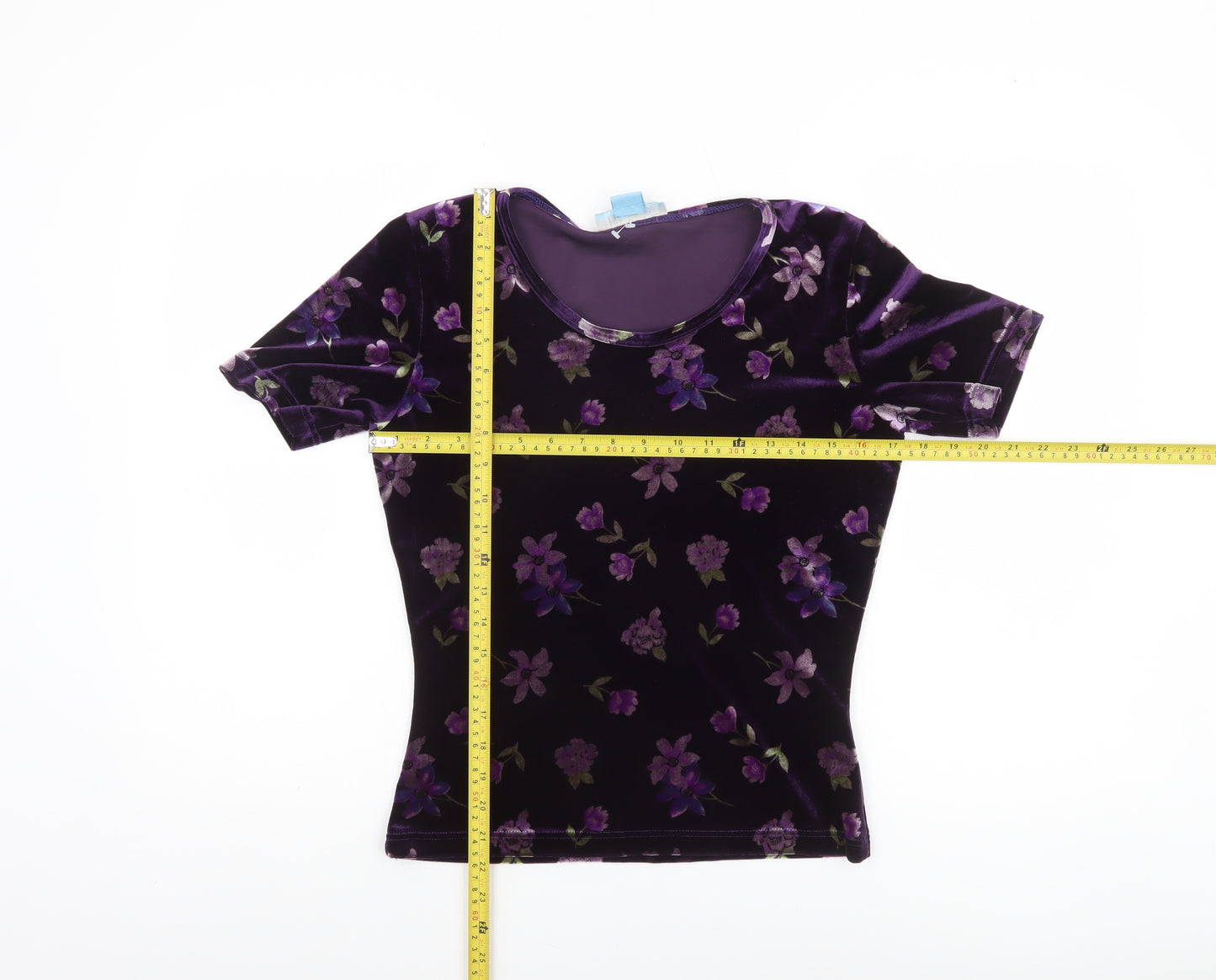 Monsoon Women's Purple Floral Velvet Short Sleeve Top UK 12