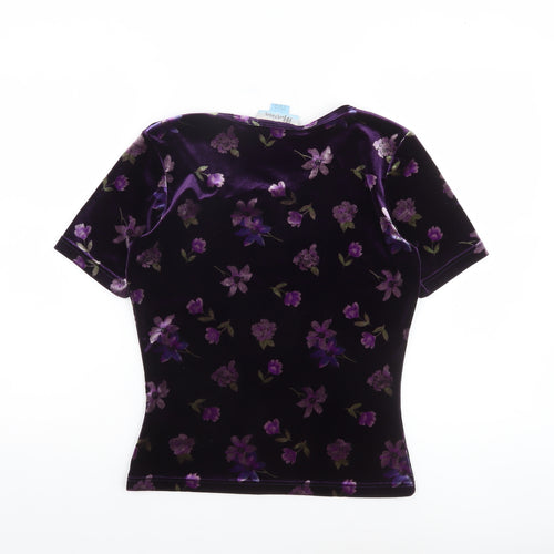 Monsoon Women's Purple Floral Velvet Short Sleeve Top UK 12