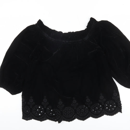 River Island Women’s Black Velvet Off Shoulder Blouse Size 10