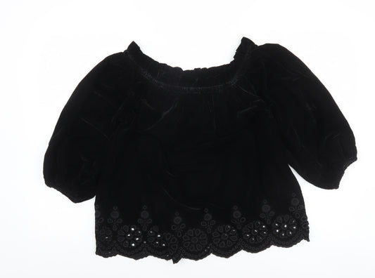 River Island Women’s Black Velvet Off Shoulder Blouse Size 10