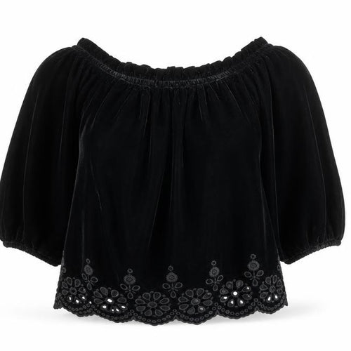 River Island Women’s Black Velvet Off Shoulder Blouse Size 10