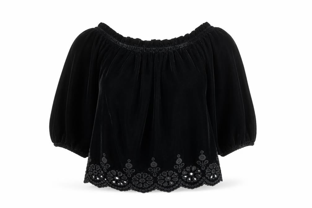 River Island Women’s Black Velvet Off Shoulder Blouse Size 10