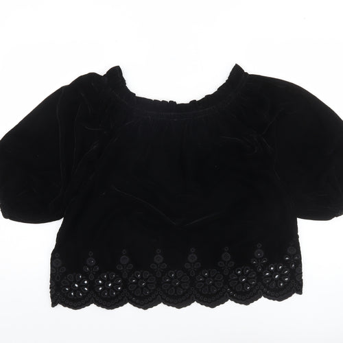 River Island Women’s Black Velvet Off Shoulder Blouse Size 10