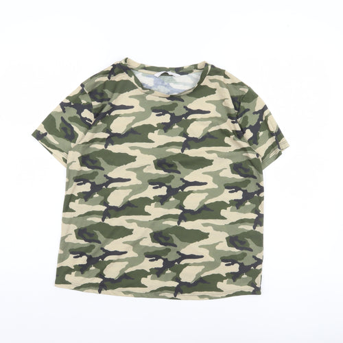 Very Women's Green Camouflage Short Sleeve Basic T-Shirt Size 12