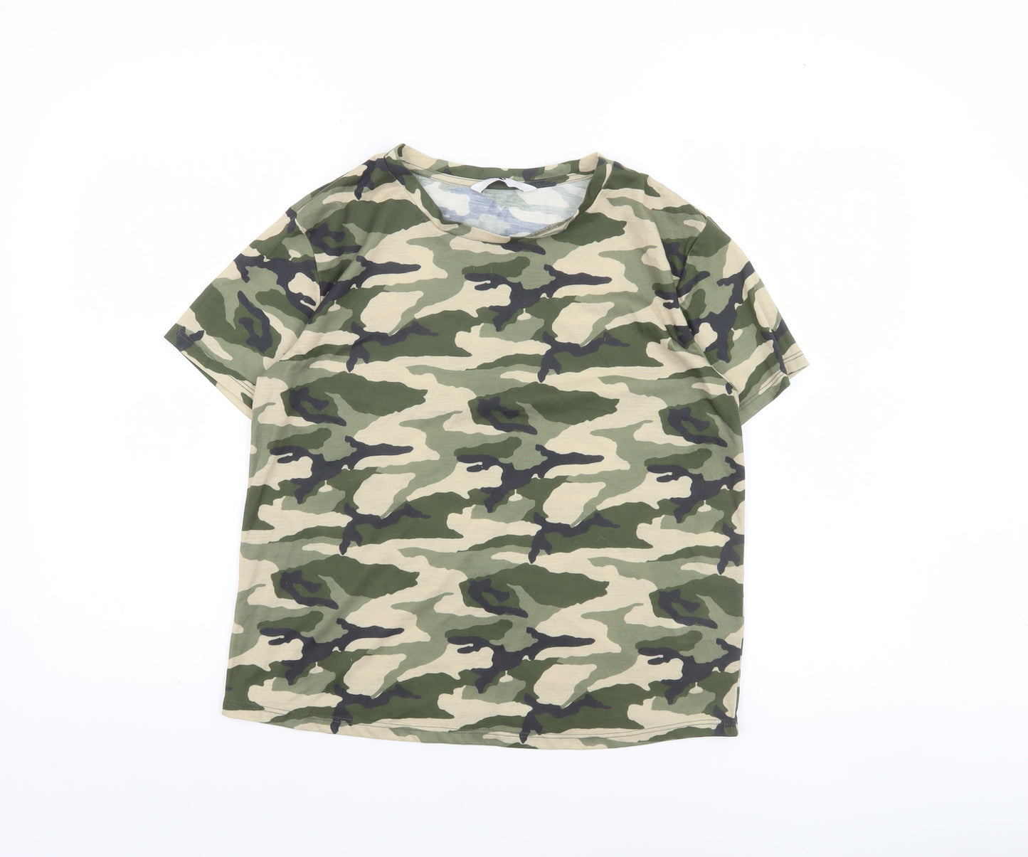 Very Women's Green Camouflage Short Sleeve Basic T-Shirt Size 12