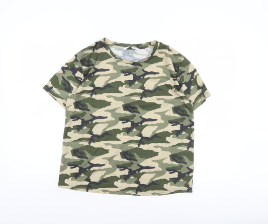 Very Women's Green Camouflage Short Sleeve Basic T-Shirt Size 12