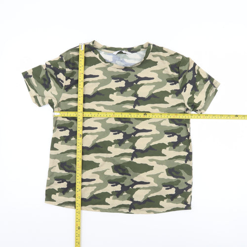 Very Women's Green Camouflage Short Sleeve Basic T-Shirt Size 12