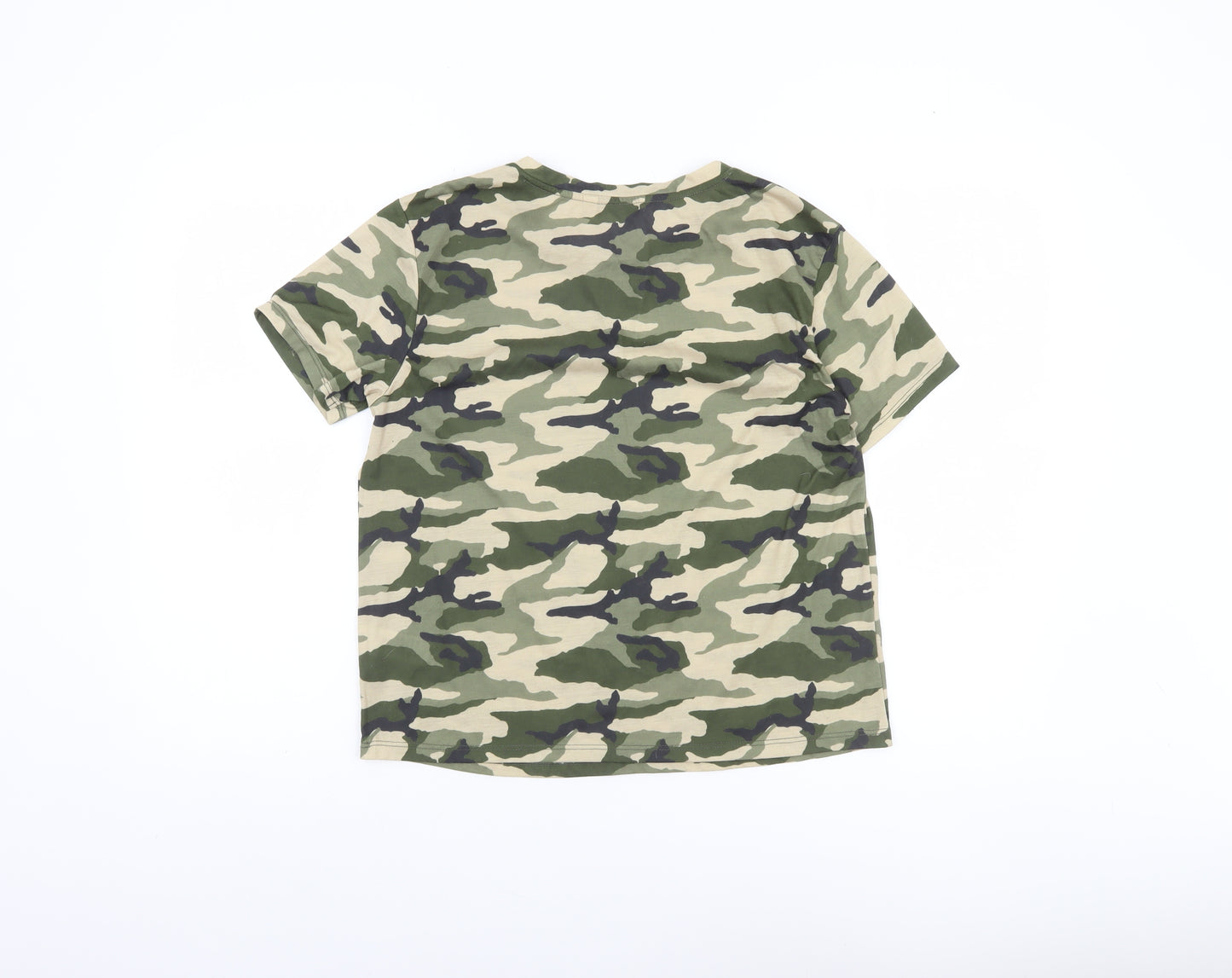 Very Women's Green Camouflage Short Sleeve Basic T-Shirt Size 12