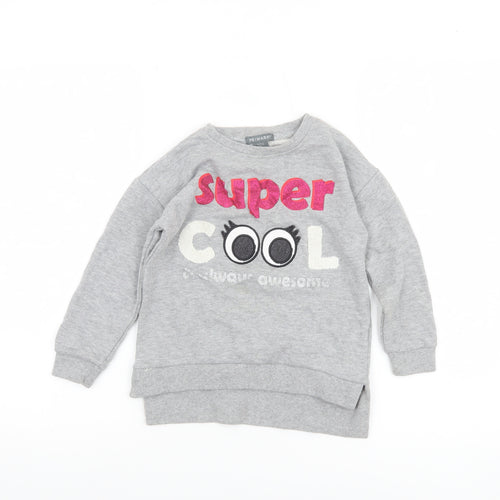 Primark Girls Grey Super Cool Graphic Pullover Sweatshirt 6-7 Years