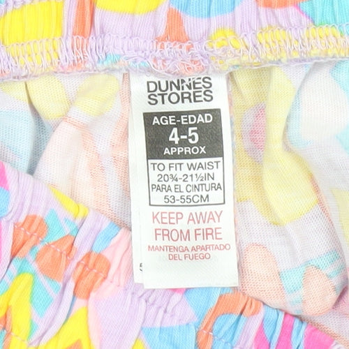 Dunnes Stores Girls Multicoloured 4-5 Years Cotton Poplin Elastic Waist Shorts
