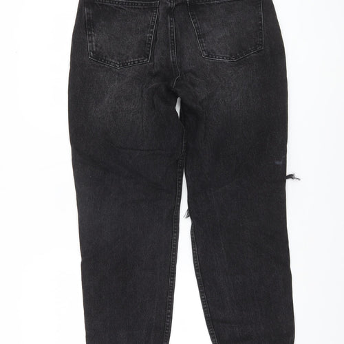 Zara Women Black High Rise Mom Jeans Size 10 Distressed Denim