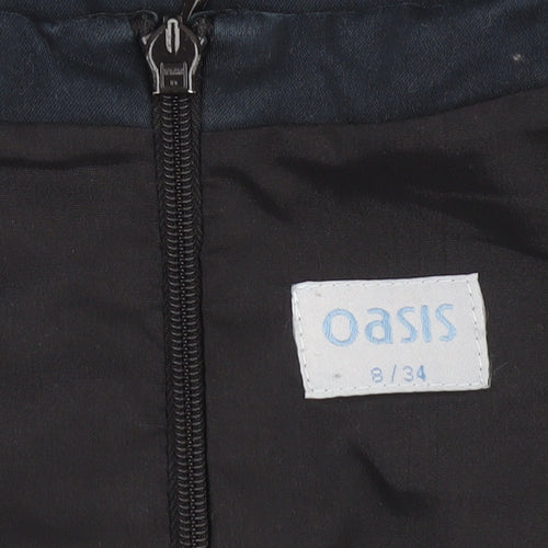 Oasis Womens Black A-Line Knee Length Dress Size 8 Short Sleeve