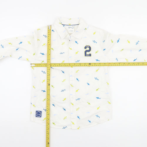 Max Boys White Shark Print Long Sleeve Cotton Button-Up Shirt 9-10 Years