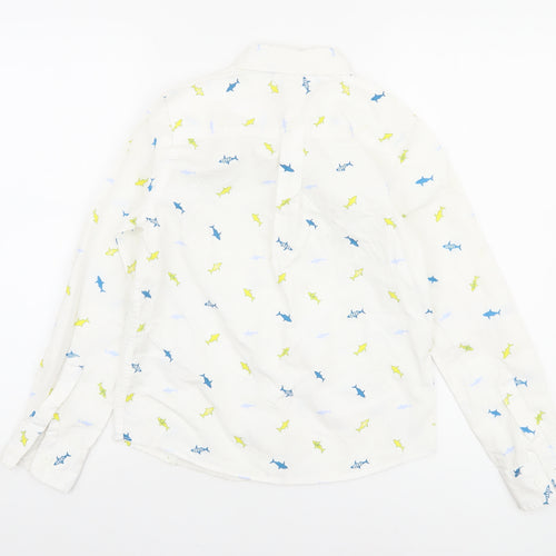 Max Boys White Shark Print Long Sleeve Cotton Button-Up Shirt 9-10 Years
