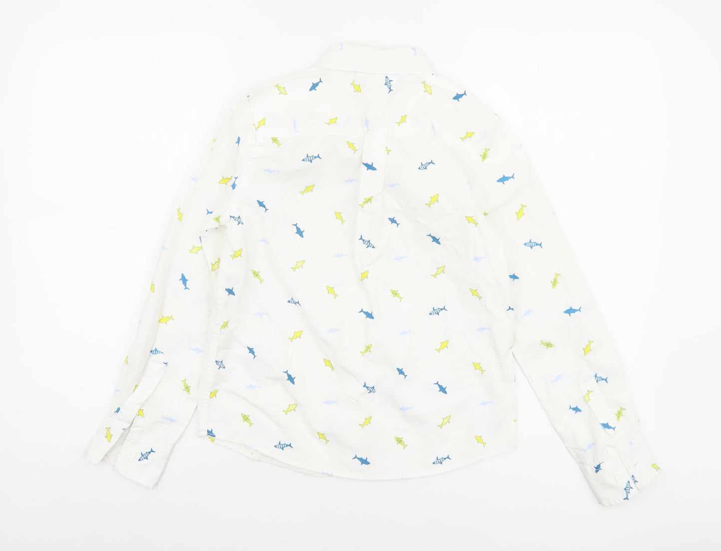 Max Boys White Shark Print Long Sleeve Cotton Button-Up Shirt 9-10 Years