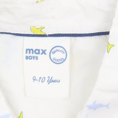 Max Boys White Shark Print Long Sleeve Cotton Button-Up Shirt 9-10 Years
