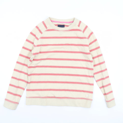 Crew Clothing Women Beige Red Stripe Cotton Pullover Sweatshirt Size 10