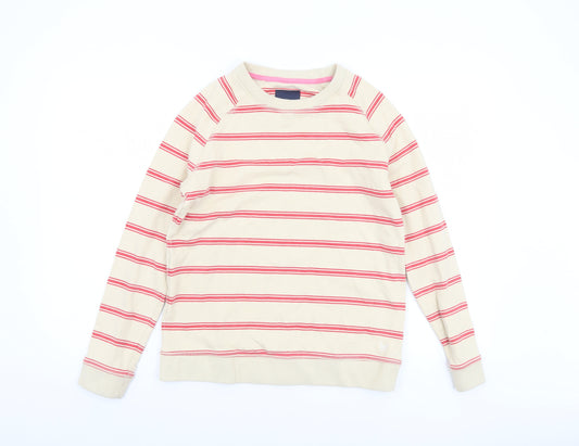 Crew Clothing Women Beige Red Stripe Cotton Pullover Sweatshirt Size 10