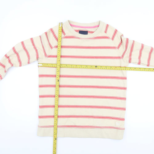 Crew Clothing Women Beige Red Stripe Cotton Pullover Sweatshirt Size 10