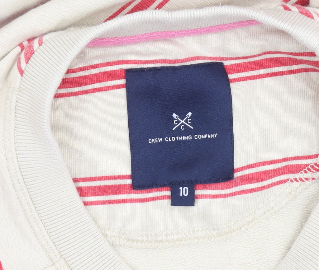 Crew Clothing Women Beige Red Stripe Cotton Pullover Sweatshirt Size 10