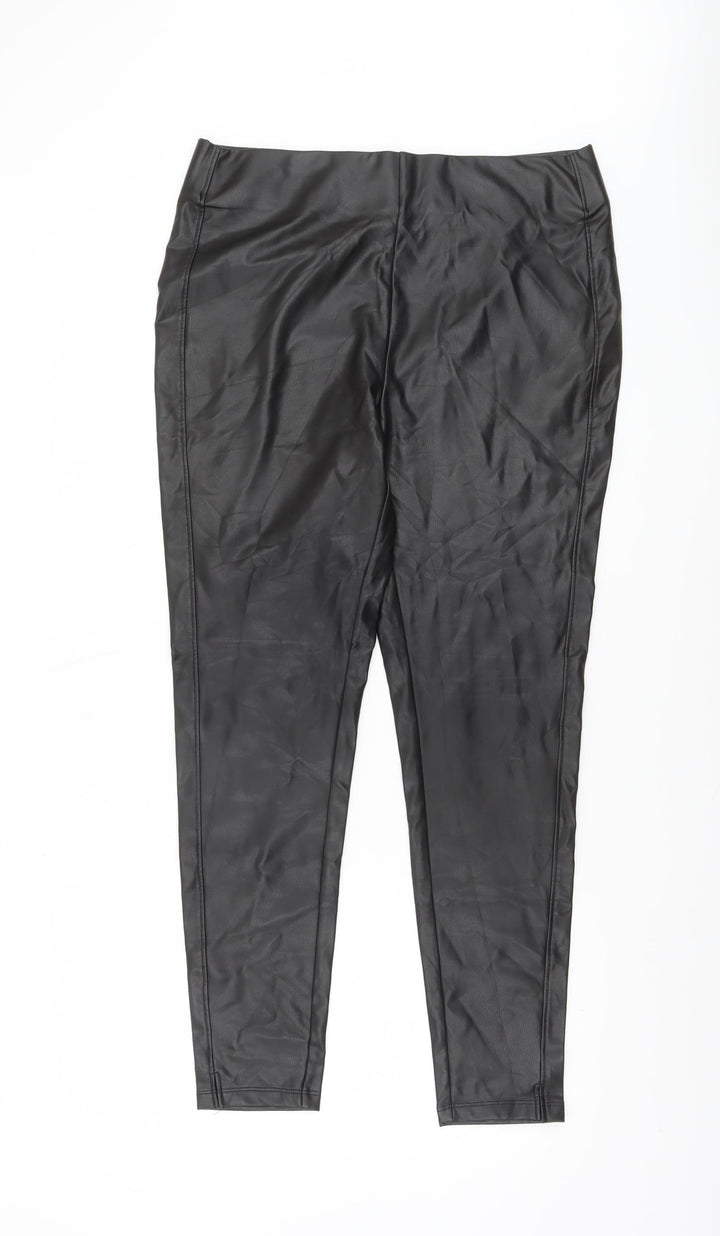 Dunnes Women’s Black Faux Leather Stretch Leggings Size 14