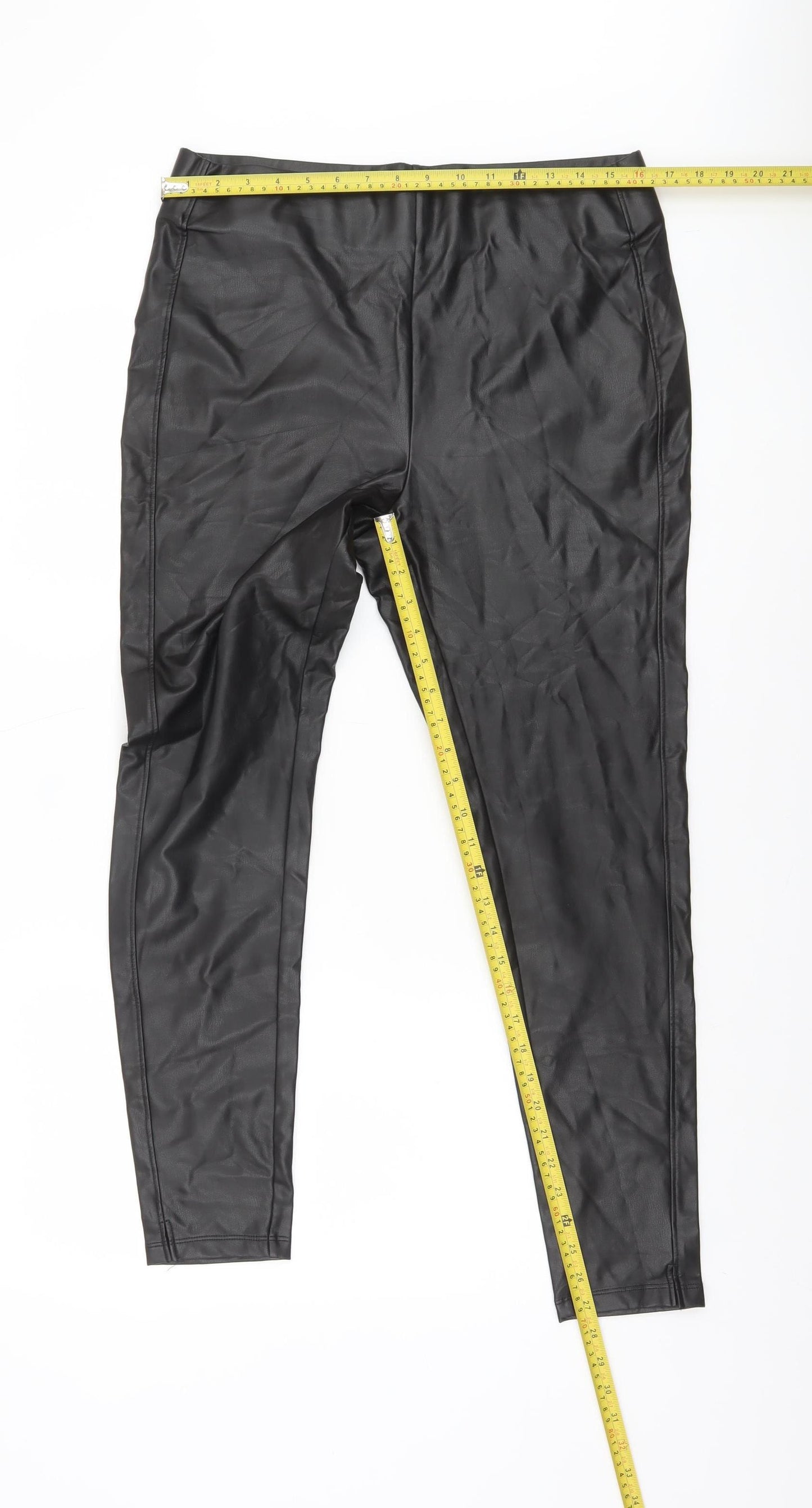 Dunnes Women’s Black Faux Leather Stretch Leggings Size 14