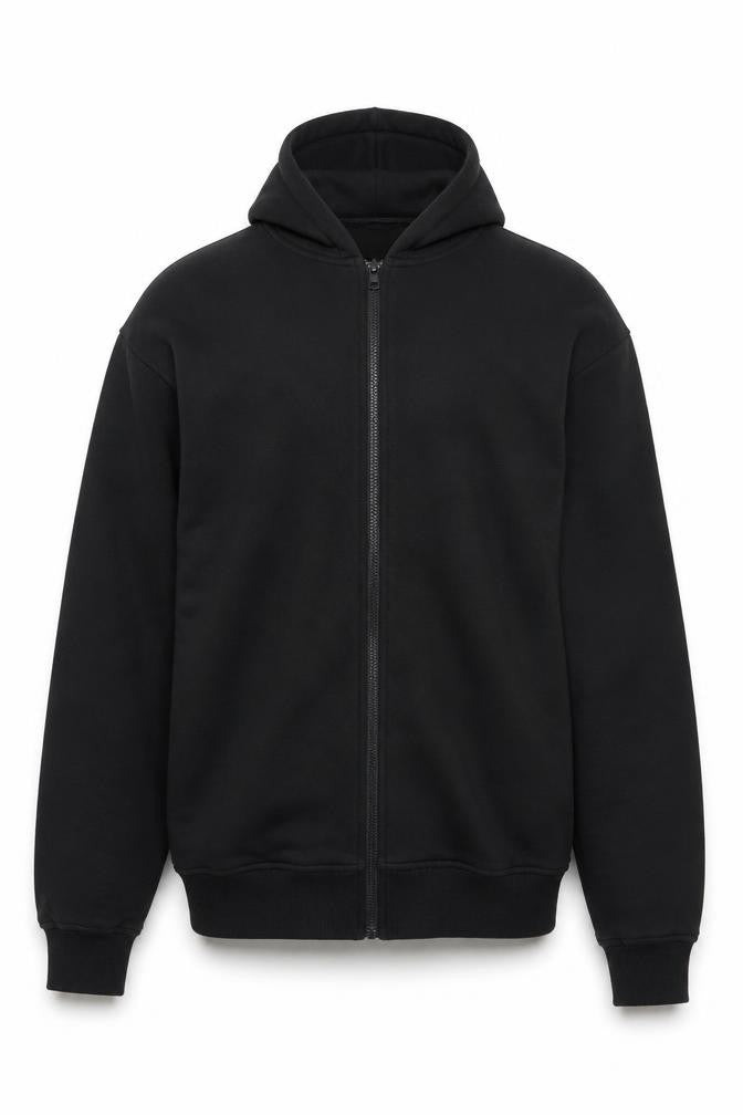Front view of Opened & Co Men's Black Full Zip Hoodie S Rhinestone Logo
