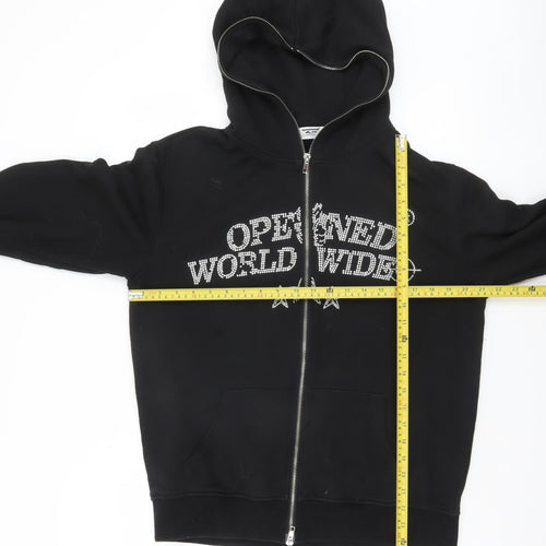 Opened & Co Men's Black Full Zip Hoodie S Rhinestone Logo