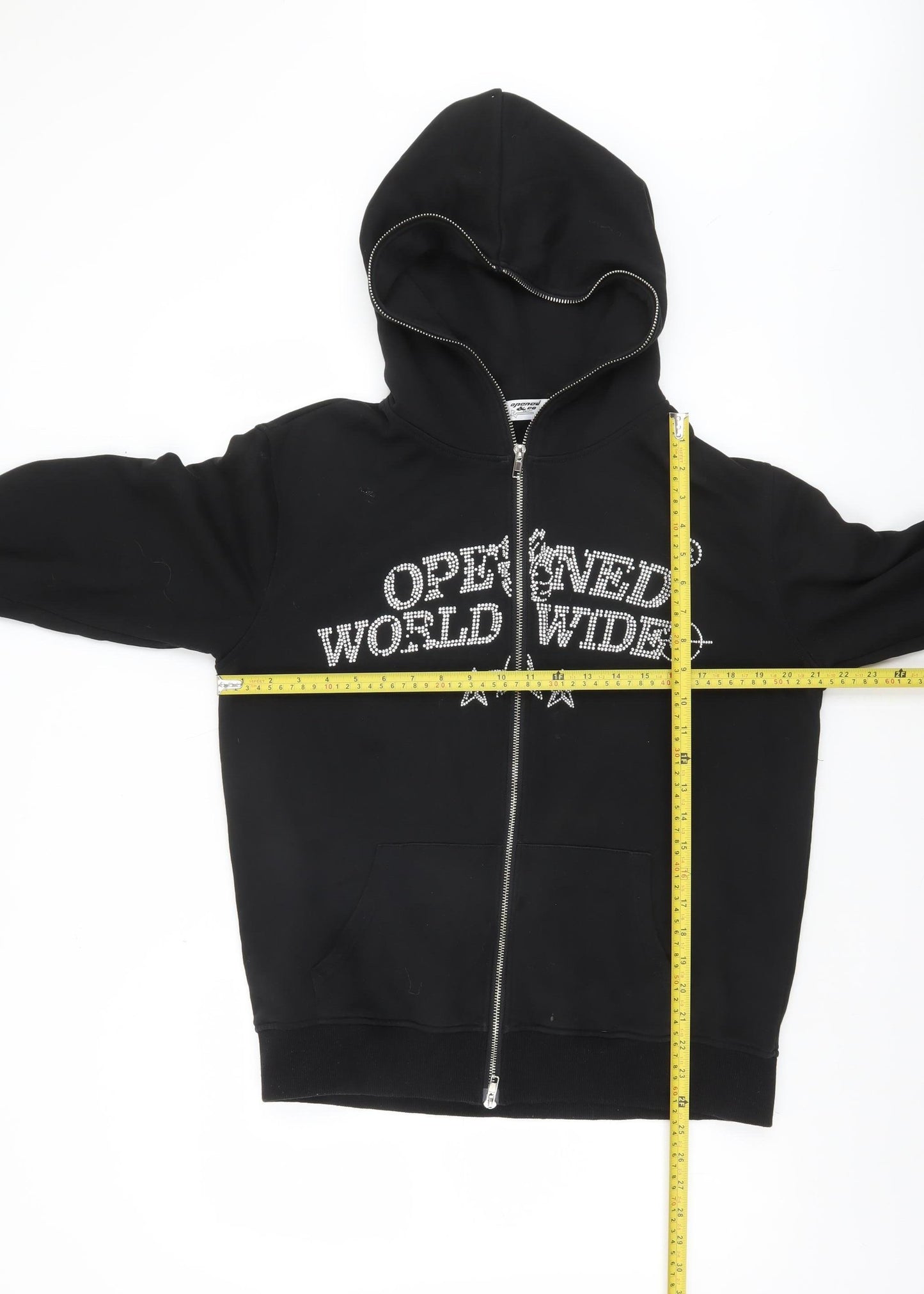 Opened & Co Men's Black Full Zip Hoodie S Rhinestone Logo