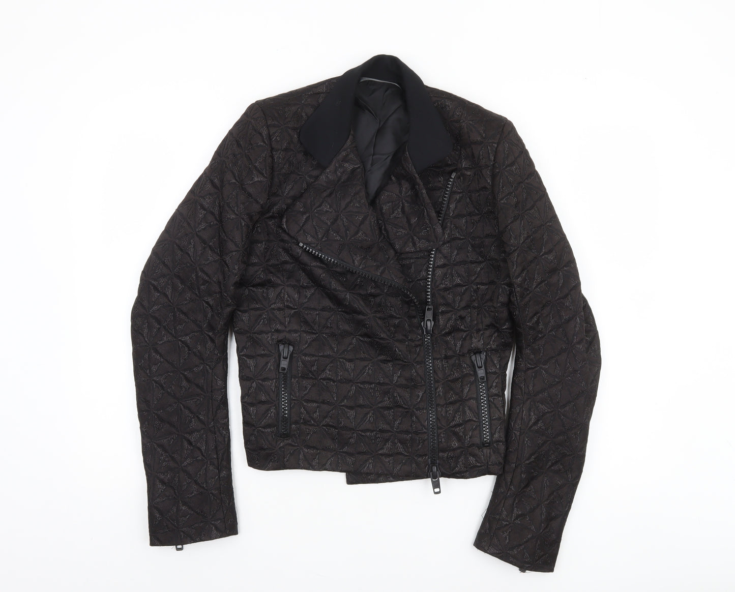 Zambesi Womens Black Quilted Biker Jacket Size 10 Lined Zip Detail
