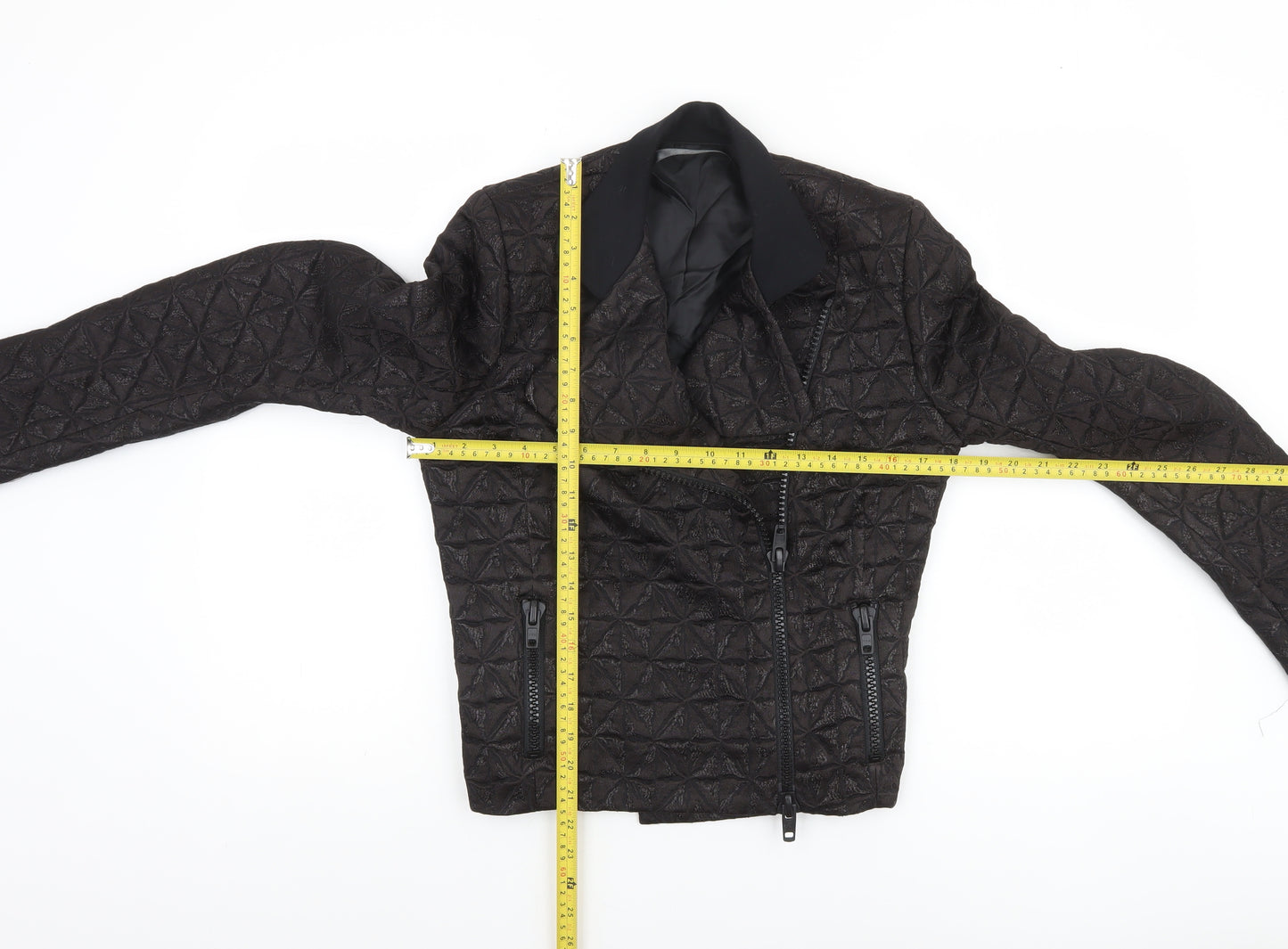 Zambesi Womens Black Quilted Biker Jacket Size 10 Lined Zip Detail