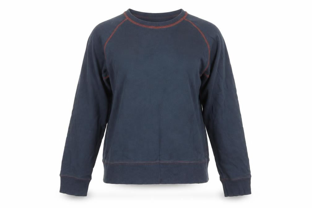 Front view of Gap Women Navy Blue Cotton Crew Neck Pullover Sweatshirt L