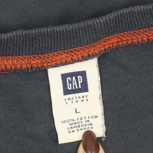 GAP Women Navy Blue Cotton Crew Neck Pullover Sweatshirt L