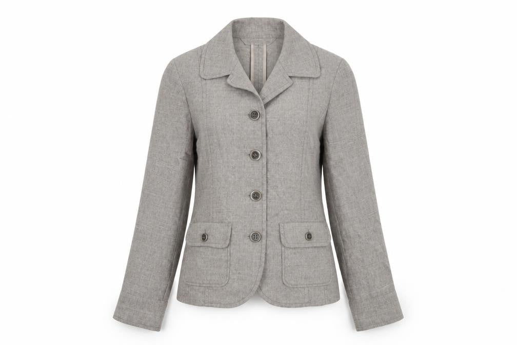Front view of Sommermann Women's Grey Wool Blend Tailored Blazer UK 10