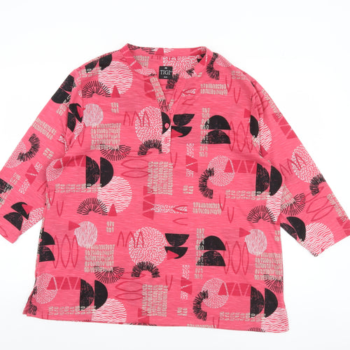 TIGI Women Pink Geometric 3/4 Sleeve Tunic Blouse Size 18