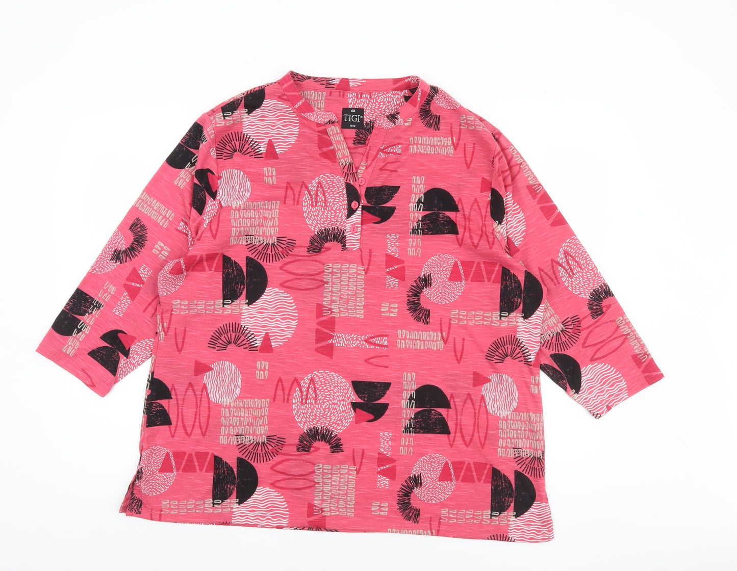 TIGI Women Pink Geometric 3/4 Sleeve Tunic Blouse Size 18