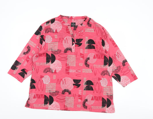 TIGI Women Pink Geometric 3/4 Sleeve Tunic Blouse Size 18