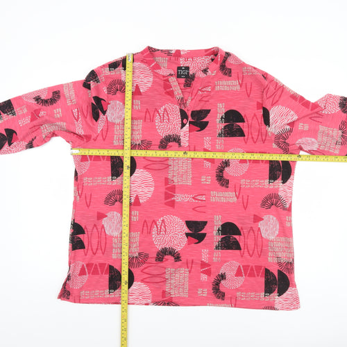 TIGI Women Pink Geometric 3/4 Sleeve Tunic Blouse Size 18