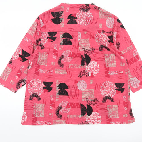 TIGI Women Pink Geometric 3/4 Sleeve Tunic Blouse Size 18