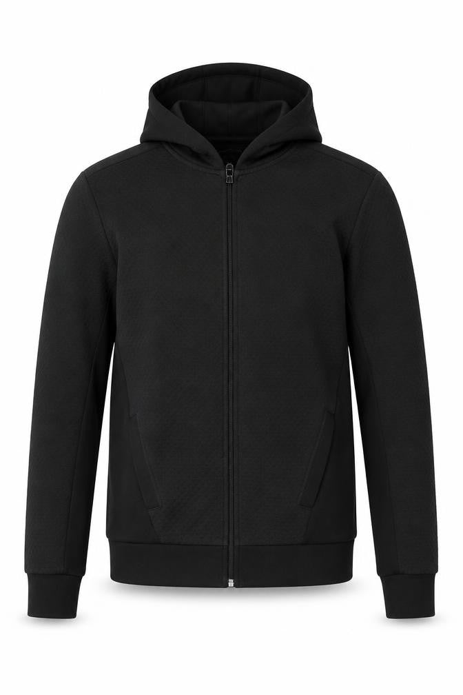 Front view of River Island Men’s Black Full Zip Hoodie, size S