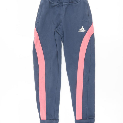 Adidas Boys Blue Jogger Trousers 7-8 Years Elastic Waist Activewear