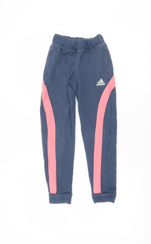 Adidas Boys Blue Jogger Trousers 7-8 Years Elastic Waist Activewear