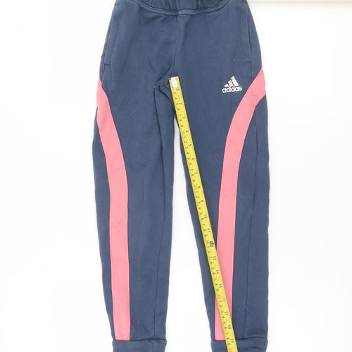 Adidas Boys Blue Jogger Trousers 7-8 Years Elastic Waist Activewear