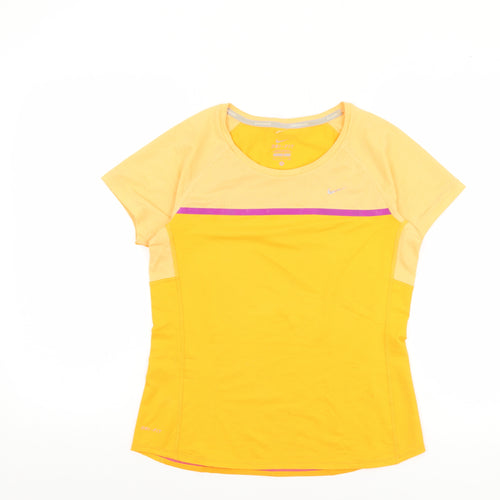 Nike Womens Yellow Dri-FIT Running T-Shirt Size S Lightweight Gym Top