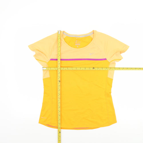 Nike Womens Yellow Dri-FIT Running T-Shirt Size S Lightweight Gym Top
