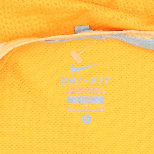 Nike Womens Yellow Dri-FIT Running T-Shirt Size S Lightweight Gym Top