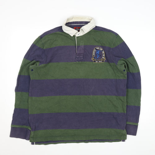 J.Hampton and Sons Men's Green Striped Rugby Sweatshirt L Cotton Classic