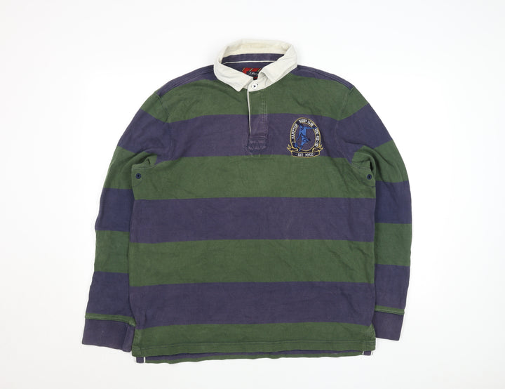 J.Hampton and Sons Men's Green Striped Rugby Sweatshirt L Cotton Classic
